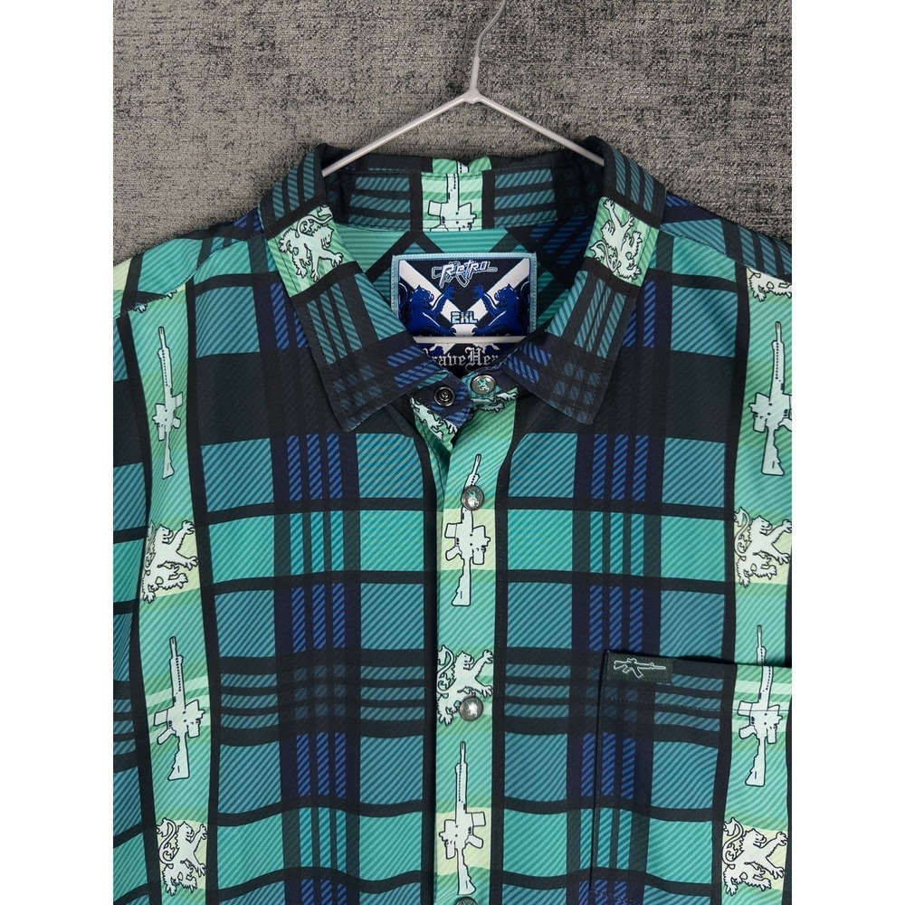 Retro Rifle Brave Heart‎ Mens 2XL Plaid Short Sleeve Button Up Vacations Resort